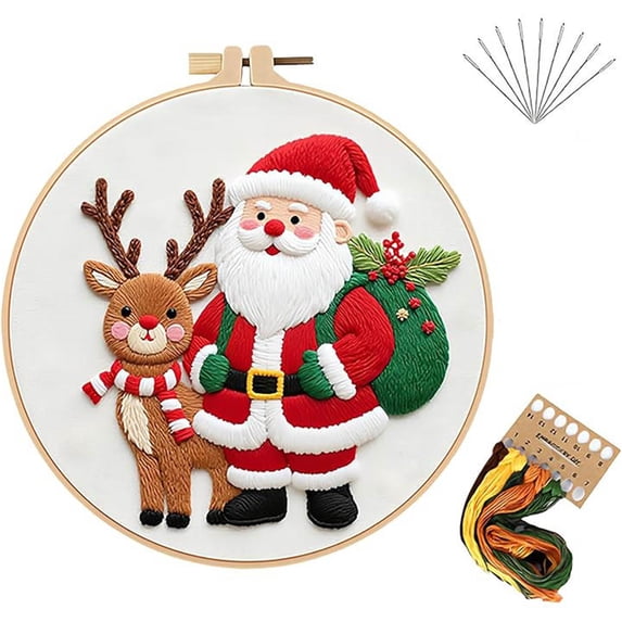 up to 70% off karymi Christmas Embroidery Kit DIY Materials European Floral Hanging Painting Needle Thread Beginner Craft Holiday Project Christmas Decor Weekly Deal up to 90% off