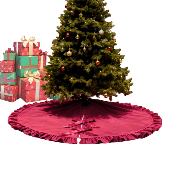 up to 70% off karymi Red Ruffle Velvet Christmas Tree Skirt 52 Inch Diameter Elegant Holiday Decor with Tie Closure Festive Present Cover Christmas Party Decorations Weekly flyer Best Sellers