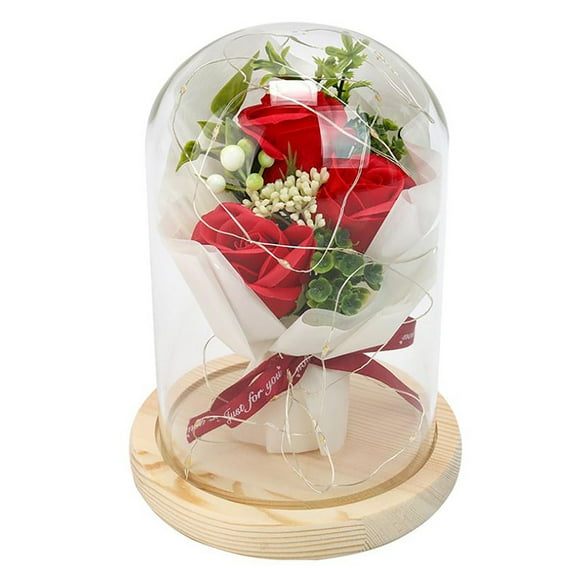 up to 70% off karymi Rose Bouquet Valentine's Day Gift Roses Artificial Flowers Eternal Forever Flowers Glass Cover Led Light Gift Box Birthday Gifts Valentines Day Gifts