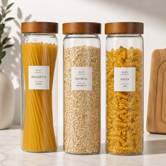 70 oz-Round 3 Pack Borosilicate Glass Food Storage Jars with Screw Wood Lids and Labels