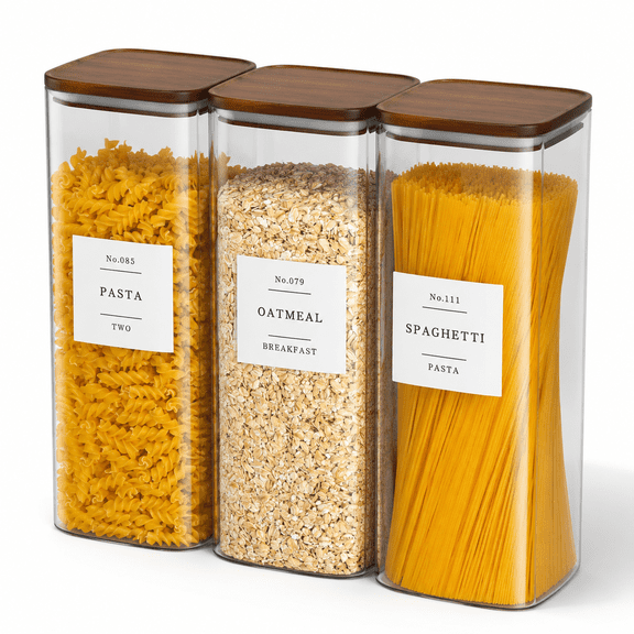 70 oz-Square 3-Pack Borosilicate Glass Food Storage Jars with Walnut Wood Lids and 132 Labels