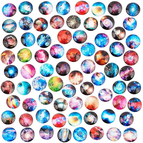 70 pc 70 Style Self-Adhesive Nebula Glass Cabochons 25mm Starry Sky Glass Dome Cabochons Sticker Half Round Cabochons for 25mm Dome Jewelry Pendant Trays Blanks