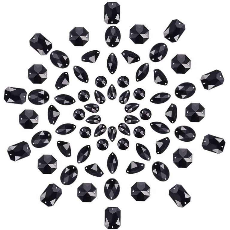 70 pcs 7 styles Black Acrylic Sew on Rhinestone Flatback Sewing Stones for Clothes Dress Crafts Garments Accessories Acrylic Rhinestone