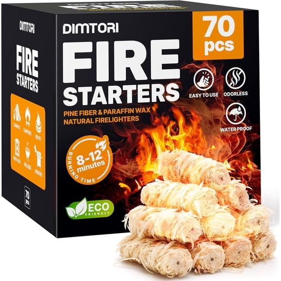 70 pcs Fire Starter - Natural Fire Starters for Campfires, Fire Pit, Pizza Oven, Fireplace, Smoker, BBQ, Pellet Stove & Wood - Fire Starters for Grill, Charcoal Starter