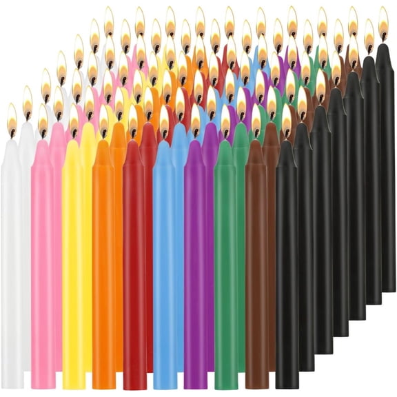 70 pcs Unscented Assorted Colors Mini Taper Candle | 5" Tall x 1/2" Diameter | Great for Casting Chimes, Rituals, Spells