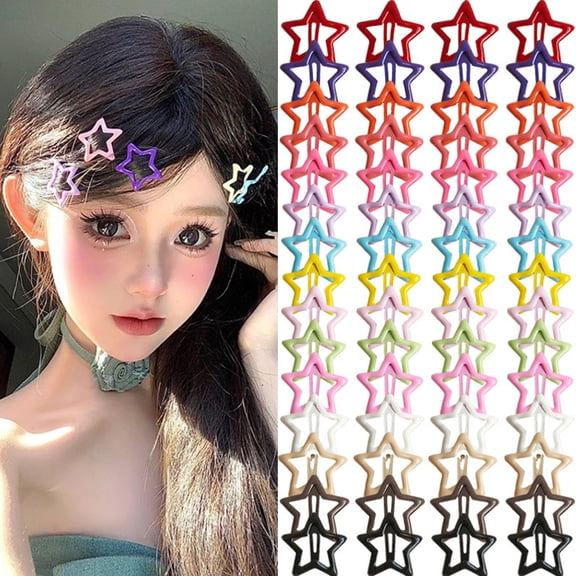 70 pieces/set of mixed color star hair clips, cute Y2K dopamine drip BB clip, versatile metal snap fastener accessories