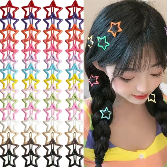 70 pieces/set of mixed color star hair clips, cute Y2K dopamine drip BB clip, versatile metal snap fastener accessories