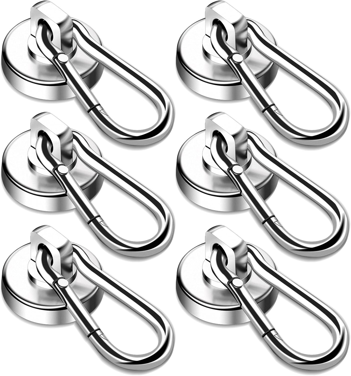70-pound magnetic hook, 6-pack heavy neodymium magnet with rotating buckle hook, perfect for your refrigerator and other magnetic surfaces