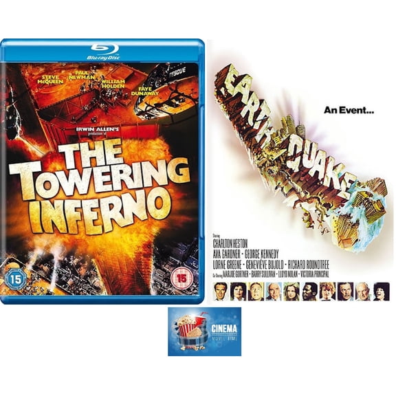 70's Disaster Movie Double Feature EARTHQUAKE & THE TOWERING INFERNO 2 Blu Ray Set Includes Towering Inferno Art Card
