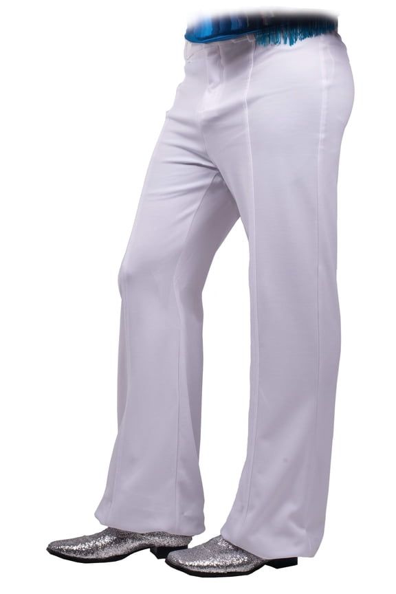 Men's 70s Boogie Disco Fever Flared White Pants Costume Large 34-36
