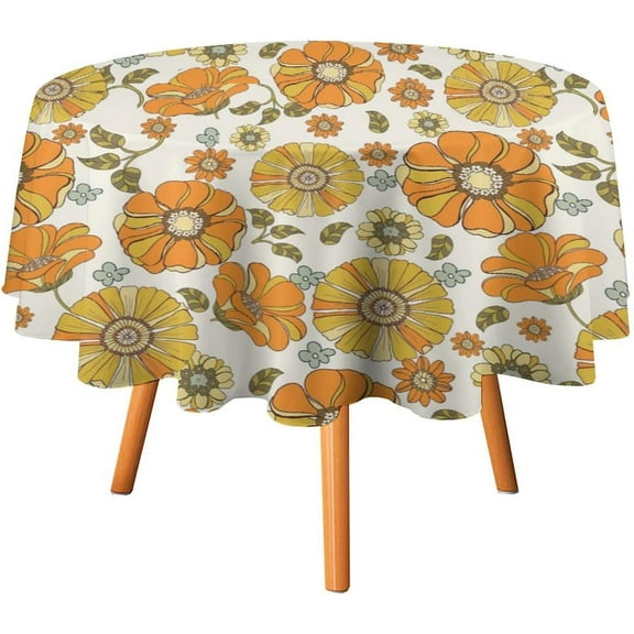 70''s Floral Tablecloth Retro Hippie Boho Daisy Birthday Party Decoration Plastic Table Cloth Washble Table Cover for Dinning Kitchen Farmhouse Party Decoration, 60"