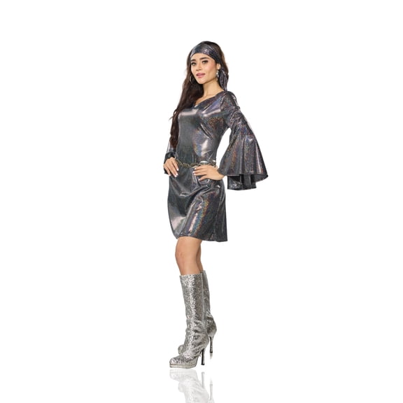 Women's Silver 70s Go Go Dress Costume XX-Large 14-16