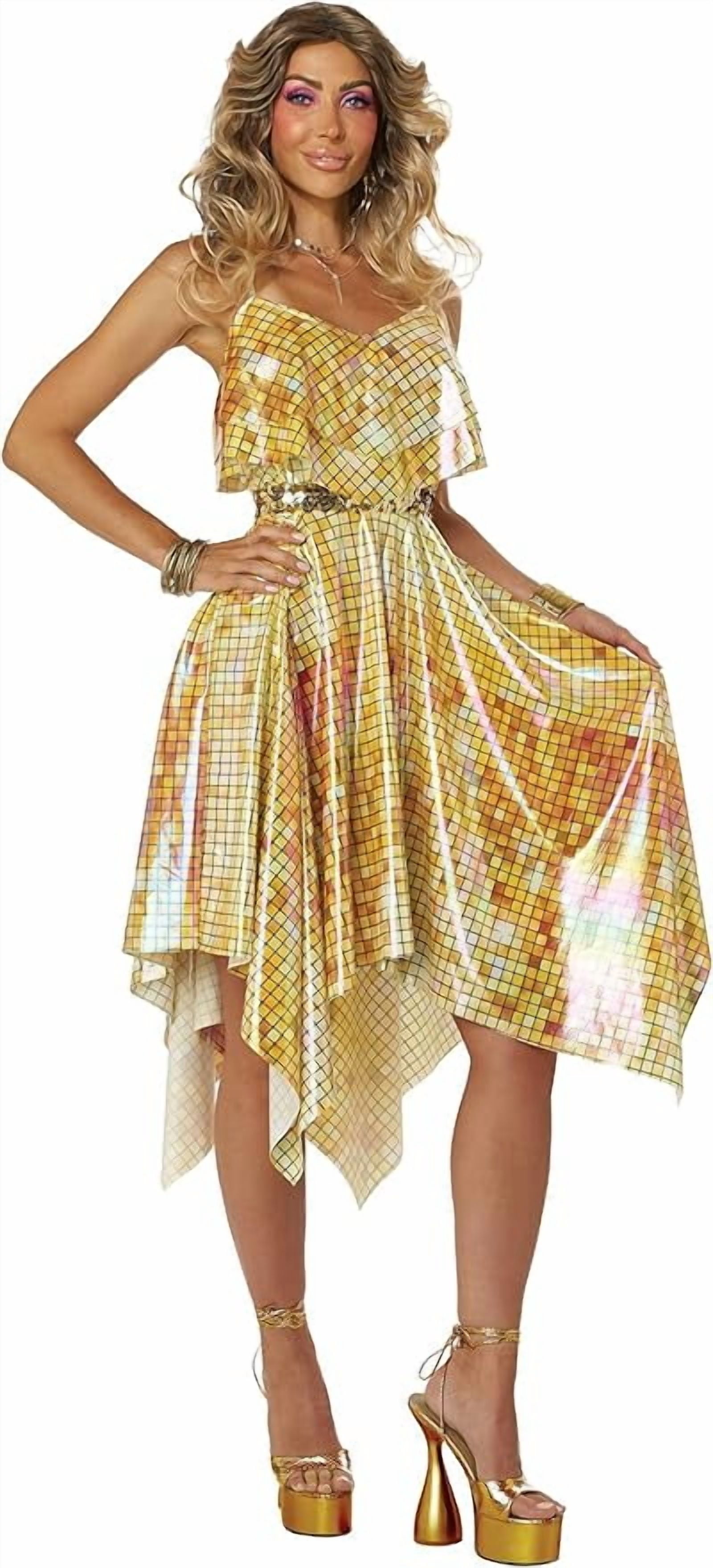 disco dress gold 70's Mirrorball Adult Costume Straight Fit