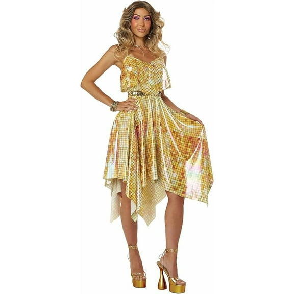 70's Mirrorball Disco Dress Adult Costume - Gold