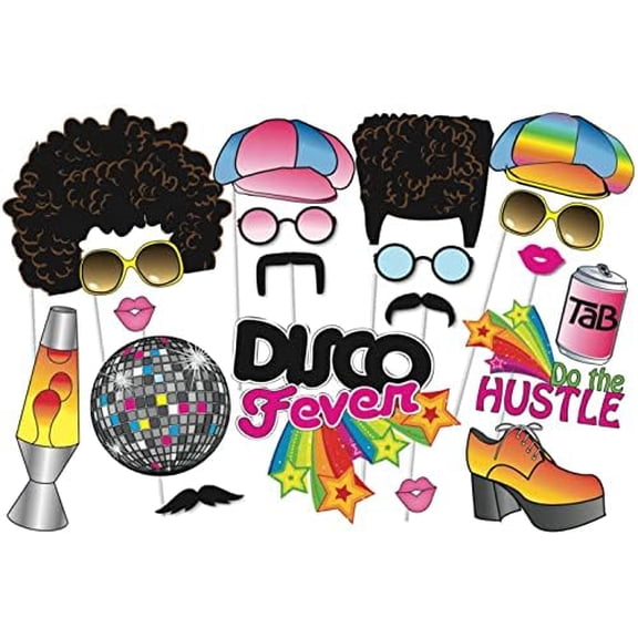 70's Photo Booth Props, 1970s Disco Throwback Party Theme Decorations, 20 Pieces with Wooden Sticks for Hippie, Disco Fever, Woodstock Party$$Home Decor, Kitchen, & Other
