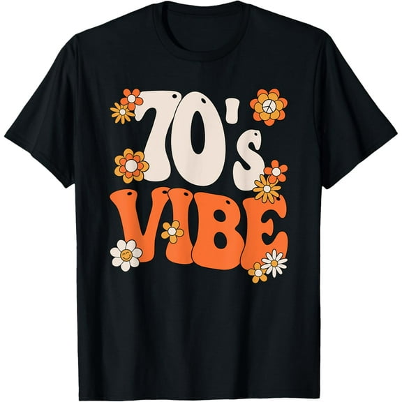 70's Vibe Costume 70s Party Outfit Groovy Hippie Peace Retro T-ShirtMen and women, Black T-shirt, size: Extra large