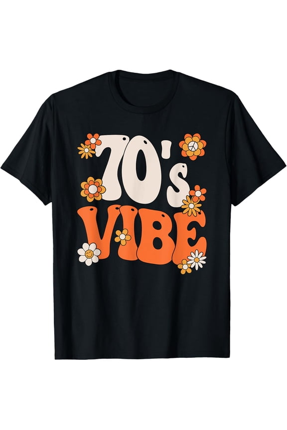 70's Vibe Costume 70s Party Outfit Groovy Hippie Peace Retro T-ShirtMen and women, Black T-shirt, size: Extra large