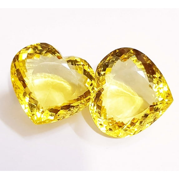 70 to 70 Ct 2 PCs Yellow Lemon Quartz Loose Gemstone Heart Shape Excellent Cut Jewelry Use Gem For Pendent Use Excellent Cut