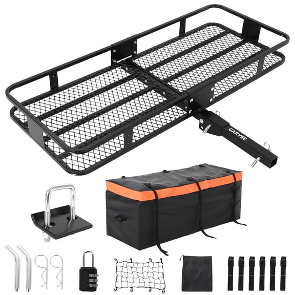 70" x 30" Heavy-Duty Folding Hitch Cargo Carrier 600 Lbs Capacity, Includes Ratchet Straps & Waterproof Cargo Bag, Integrated Hitch Lock & Reflective Panels, Fits 2" Receiver for SUVs