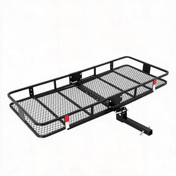 70" x 30" Hitch Cargo Carrier, 500 Lbs Heavy Duty Folding Cargo Basket for 2" Receiver, Carbon Steel Rear Hitch Mount Rack with Reflectors, Stabilizer, Ratchet Straps & Locks for SUV Truck Pickup