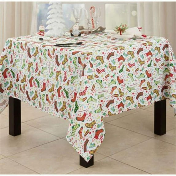 70 x 70 in. Christmas Stockings Tablecloth, Multi Color