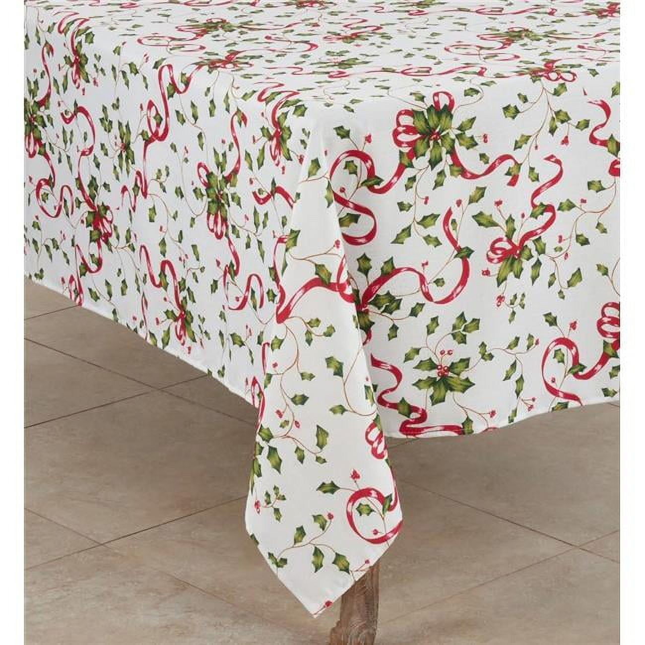 Square White and Red Fabric Holiday Tablecloth