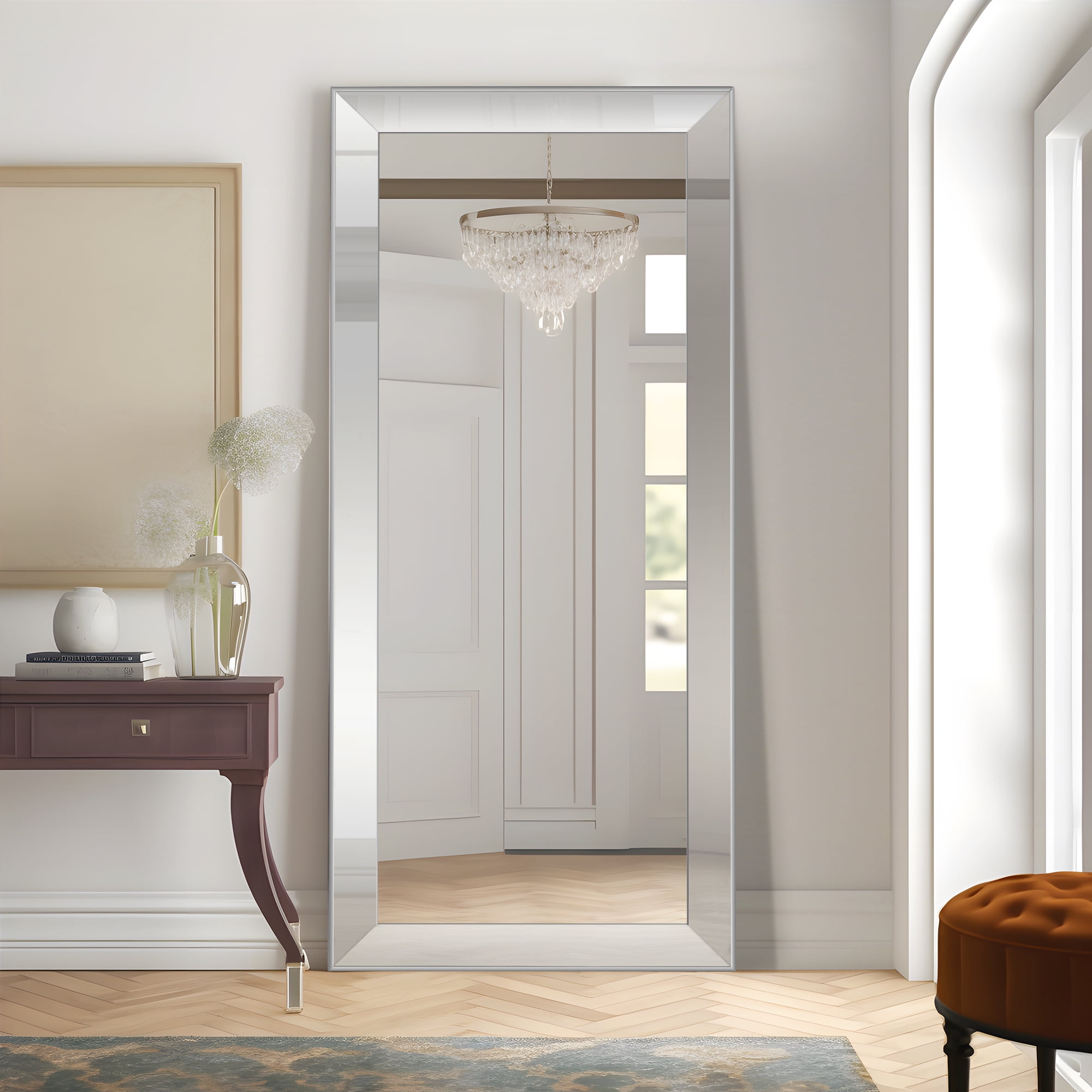 70"x30" Large Floor Mirror PS Framed Wall Mounted Mirror,Sliver