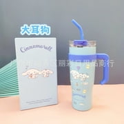 700/1200ml Sanrio Hello Kitty Cinnamoroll Thermos Cup Straw Cup with Handle Cartoon High Capacity Stainless Steel Water Cup Gift