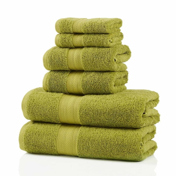700 GSM Long Staple Combed Cotton 6-Piece Towel Set, 2 Face, 2 Hand, and 2 Bath Green Essence