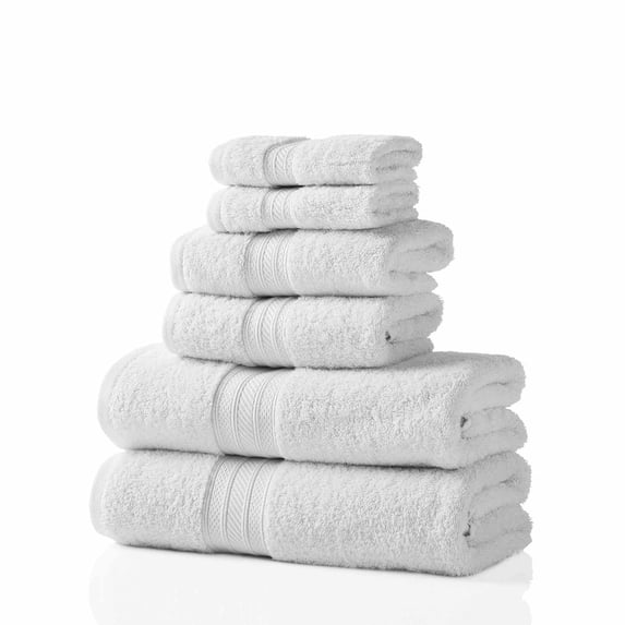 700 GSM Long Staple Combed Cotton 6-Piece Towel Set, 2 Face, 2 Hand, and 2 Bath White