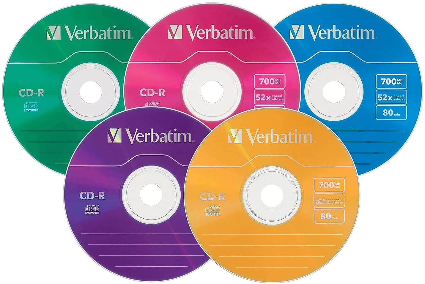 700 MB/80 min 52x CDR Recordable Discs in Slim Jewel Cases Assorted