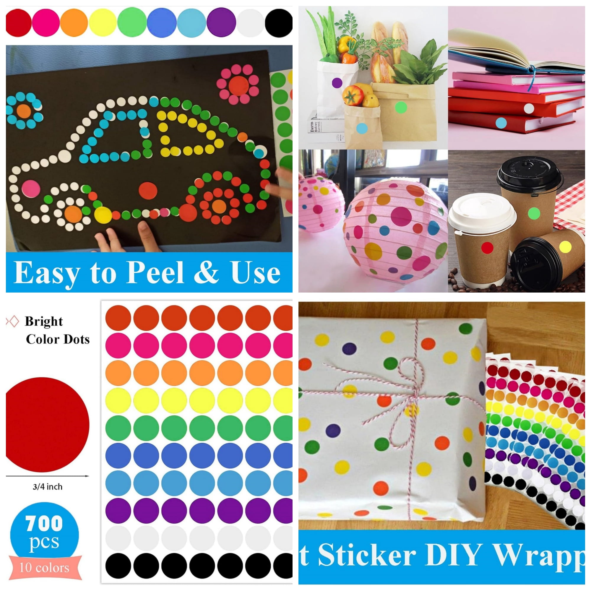 700 PCS Dot Stickers 3/4 Inch Color Coding Labels Round Colored Dot ...