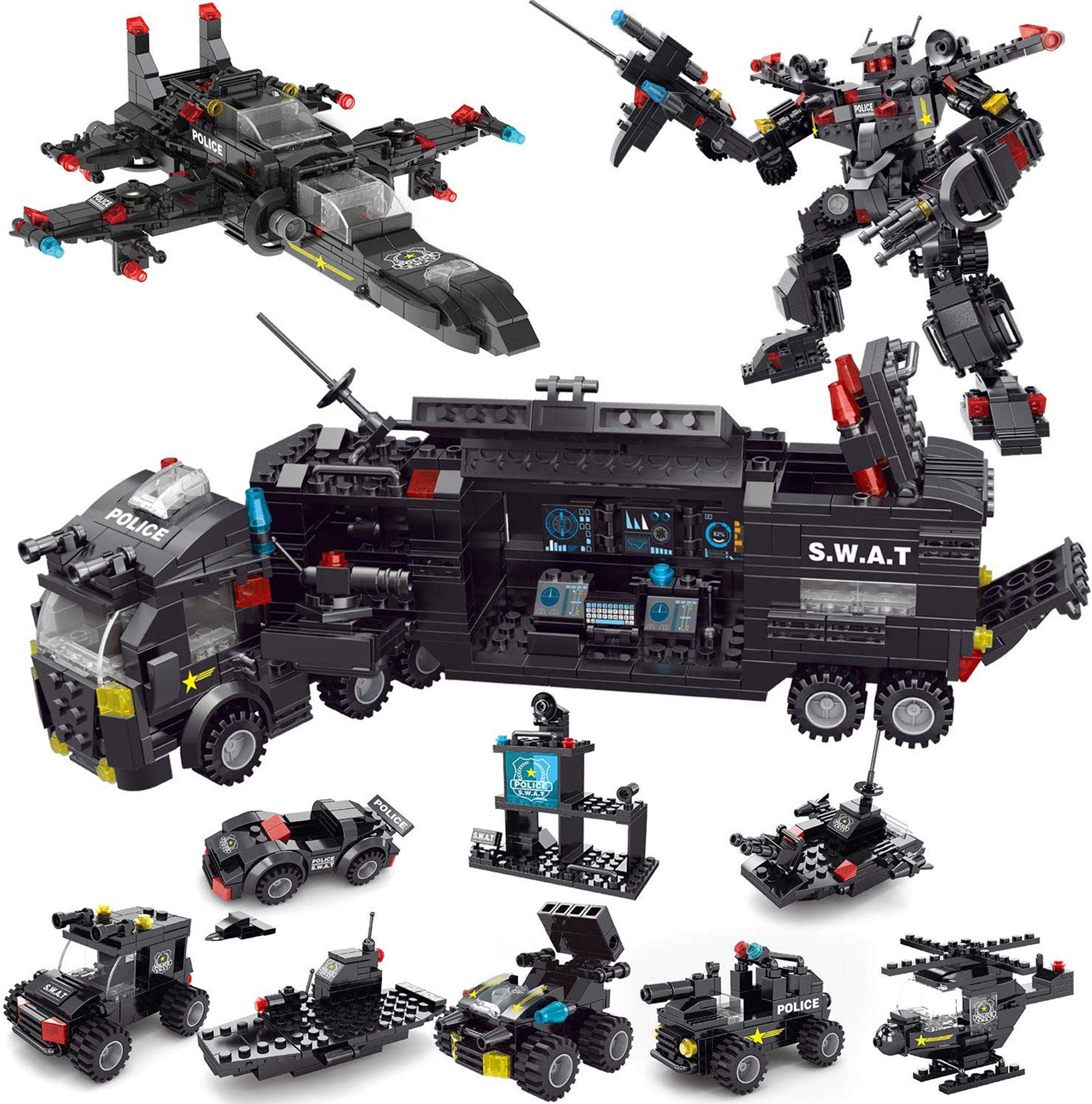 700 PCs Police Truck Building Blocks Set in 25 Different Models, 8-in-1 Creative Police Car Toys for Kids Xmas Present F-540 - image 1 of 6