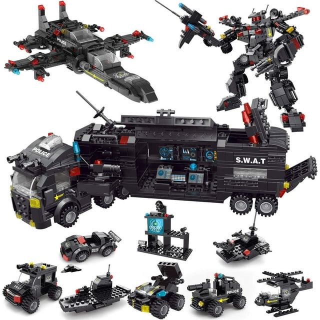 700 PCs Police Truck Building Blocks Set in 25 Different Models, 8-in-1 Creative Police Car Toys for Kids Xmas Present F-540