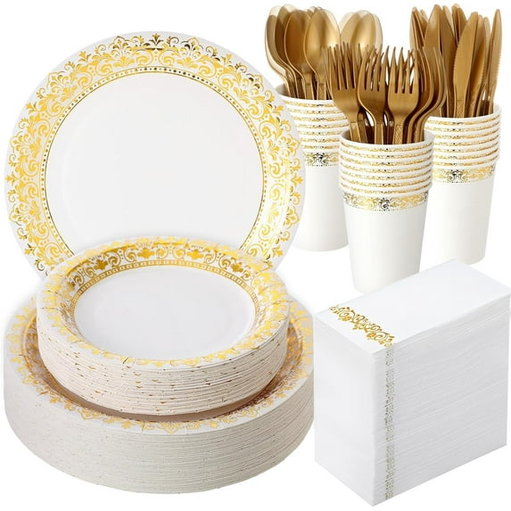 700 Pcs Disposable Dinnerware Set for 100 Guests Include 200 Paper ...
