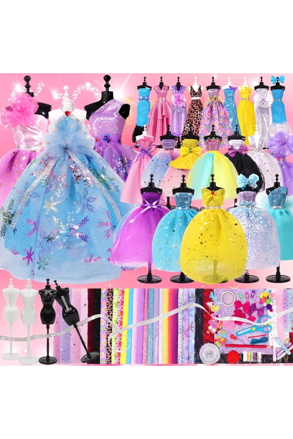 700 Pcs Fashion Designer Kit for Girls, DIY Arts & Crafts Kit with 4 Mannequins, Doll Clothes Making Sewing Kit, Girls' Birthday and Christmas Gifts for Age 6-12