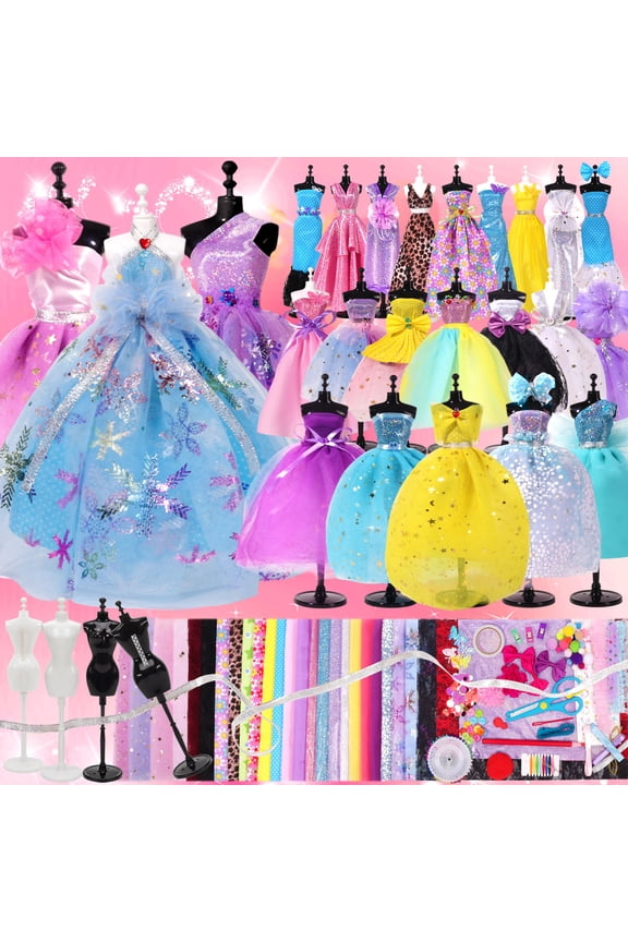 700 Pcs Fashion Designer Kit for Girls, DIY Arts & Crafts Kit with 4 Mannequins, Doll Clothes Making Sewing Kit, Girls' Birthday and Christmas Gifts for Age 6-12