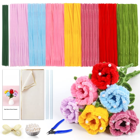 Srapwati 700 Pcs Pipe Cleaner Flower Kit, DIY Chenille Stems Craft Set with Tutorial, for Handmade Rose Flower & Gift Making, Arts Crafts Supplies