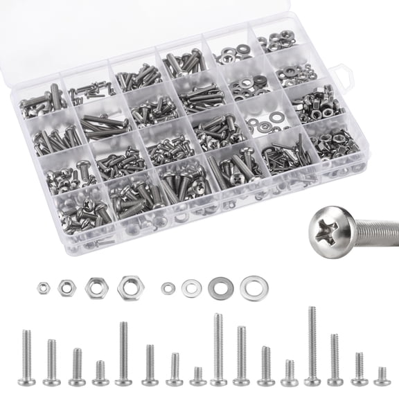 700 Pcs Screws Assortment Kit, M2 M3 M4 M5 Screws, Nuts, and Flat Washer Set, Stainless Steel Repair Hardware Kit with Organizer Box for Wood, Furniture, Automotive, DIY Projects