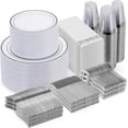 thumbnail image 1 of 700 Piece Silver Dinnerware Set for 100 Guests, Disposable Plastic Plates for Party, Include: 100 Dinner Plates, 100 Dessert Plates, 100 Paper Napkins, 100 Cups, 100 Silverware set, 1 of 12