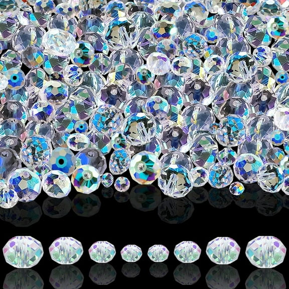 700 Pieces Crystal Rondelle AB Glass Beads Gemstone Faceted Beads for Jewelry Bracelets Necklace Earrings Pendent DIY Crafts Accessories 8 Strands (4 mm, 6 mm, 8 mm, 10 mm) (Clear AB Color)