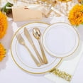 thumbnail image 1 of 700 Pieces Gold Plastic Dinnerware Set for 100 Guests - Includes Plates, Cups, Napkins, and Disposable Cutlery - Elegant White & Gold Design, Perfect for Parties and Events, 1 of 3