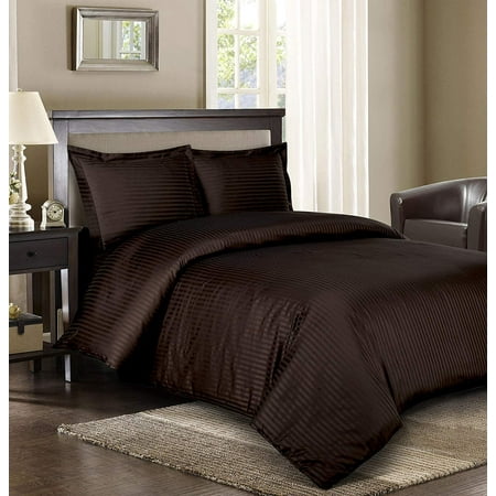 700 TC 100% Egyptian Cotton Premium Duvet set Zipper Closur Ultra Soft Durable and Fade Resistant Color Chocolate Stripe size Queen