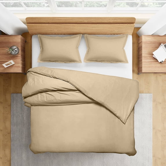 700 Thread-Count 100% Egyptian Cotton 3 Piece Duvet Cover and Pillow Shams, Premium Hotel Comforter Quilt Cover Sateen Weave with Zipper Closure, Corner-Ties - Queen, Taupe