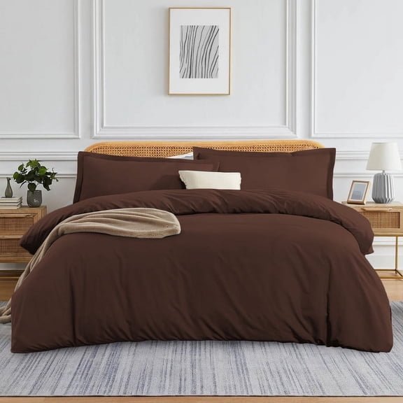700 Thread Count 100% Egyptian Cotton 3 Piece Duvet Set with Zipper Closure & Corner Twin/TwinXL 3 Pc Duvet Set Color Chocolate Solid