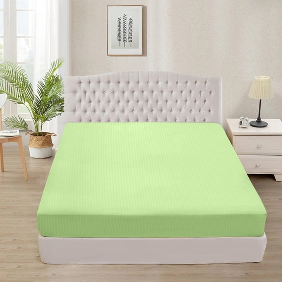 700 Thread Count 100% Egyptian Cotton 3-Piece Fitted Sheet ( 1 Fitted Sheet + 2 Pillow Covers) 15 Inches Deep Pocket Size Olympic-Queen Color Sage Stripe