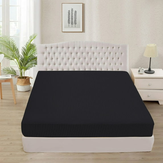 700 Thread Count 100% Egyptian Cotton 3-Piece Fitted Sheet ( 1 Fitted Sheet + 2 Pillow Covers) 15 Inches Deep Pocket Size Queen Color Black Stripe