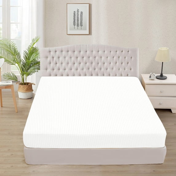 700 Thread Count 100% Egyptian Cotton 3-Piece Fitted Sheet ( 1 Fitted Sheet + 2 Pillow Covers) 27 Inches Deep Pocket Size Twin Color White Stripe