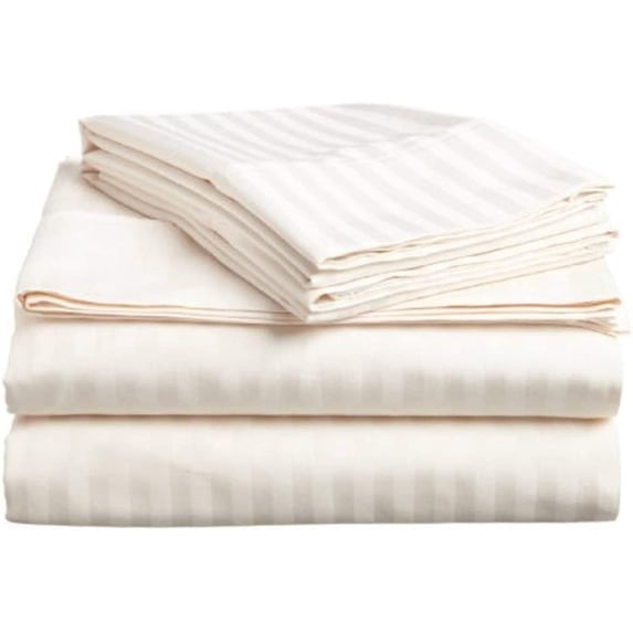 700 Thread Count 100% Egyptian Cotton 3-Piece Flat Sheet (1 Flat Sheet + 2 Pillow Covers) Size Olympic-Queen Color Ivory Stripe