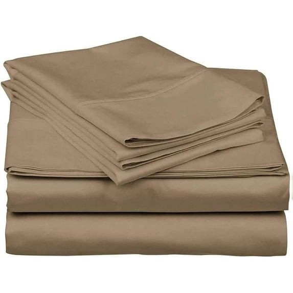700 Thread Count 100% Egyptian Cotton 4-Piece Bed Sheet Set (1 Flat, 1 Fitted Sheet, 2 Pillow Covers) 15 Inches Deep Pocket Size Olympic-Queen Color Taupe Solid